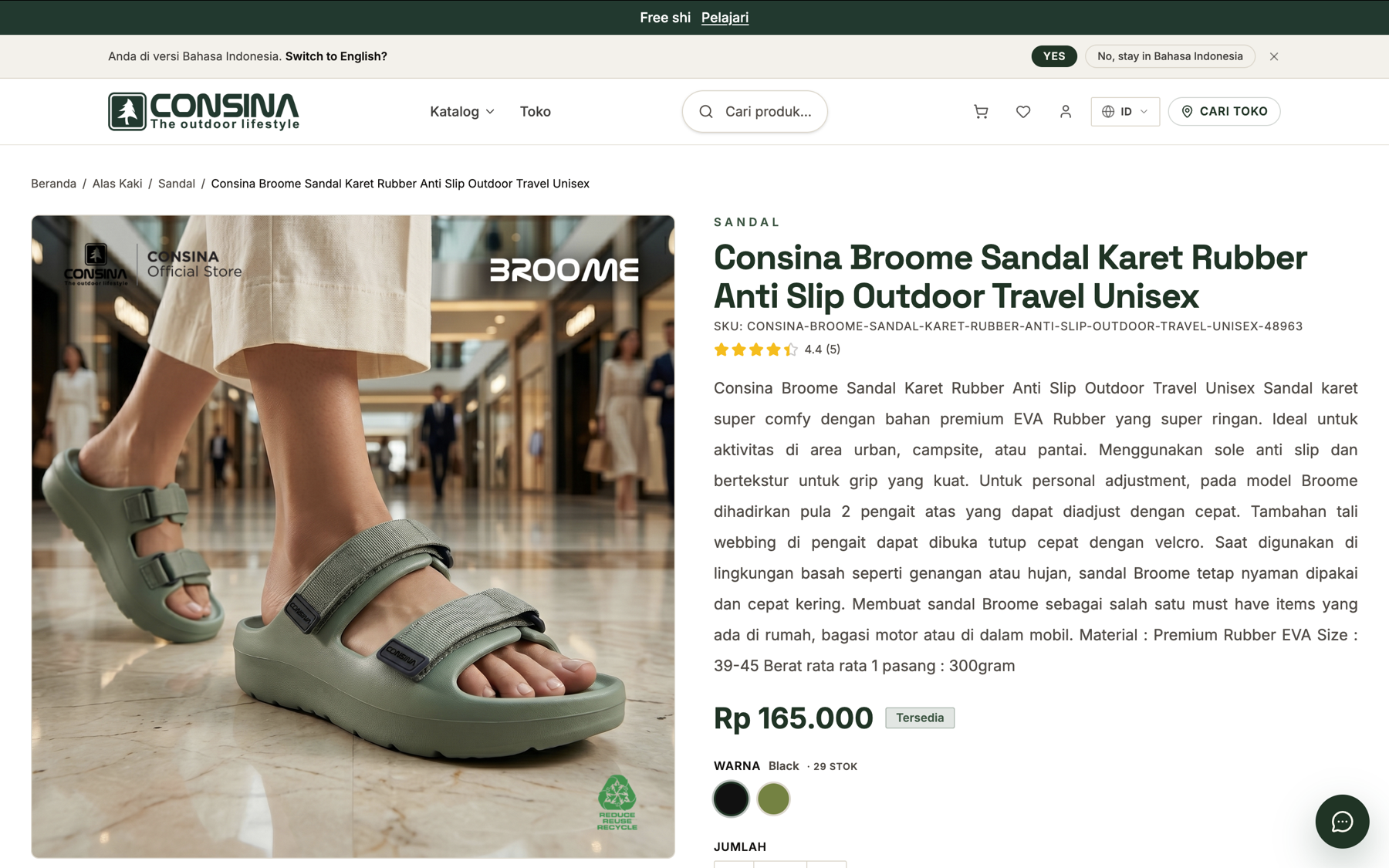 Halaman detail produk sandal Consina Broome
