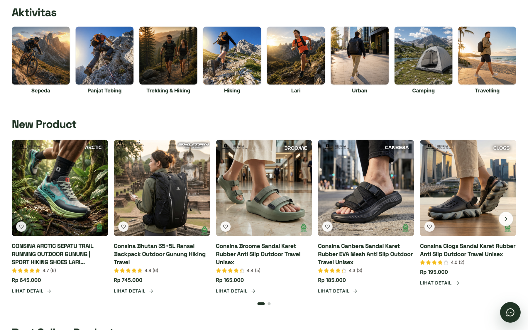 Navigasi aktivitas dan koleksi produk baru Consina
